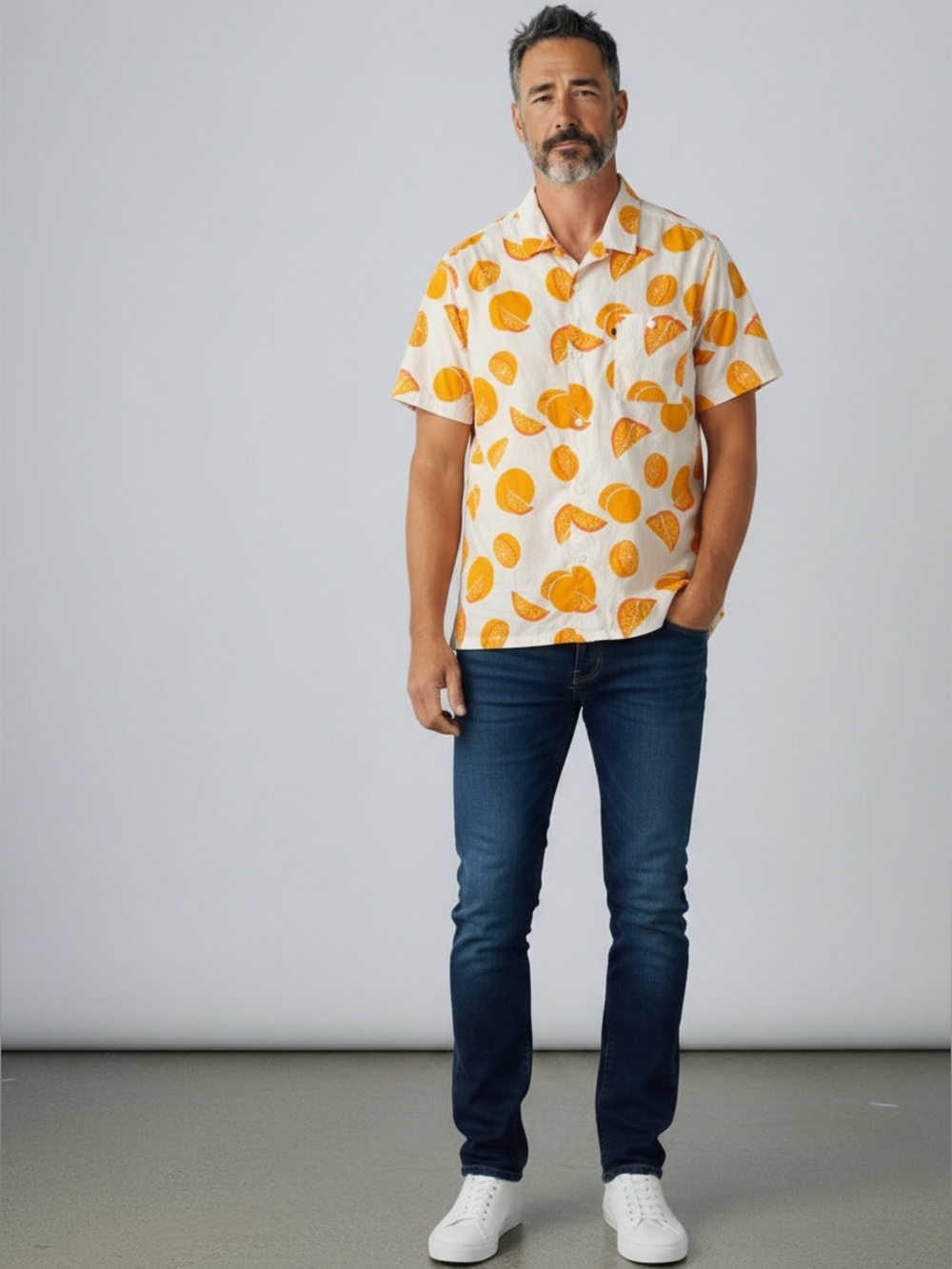 Junk food Clothing Men's Short-Sleeve Orange Print Shirt - White/Orange